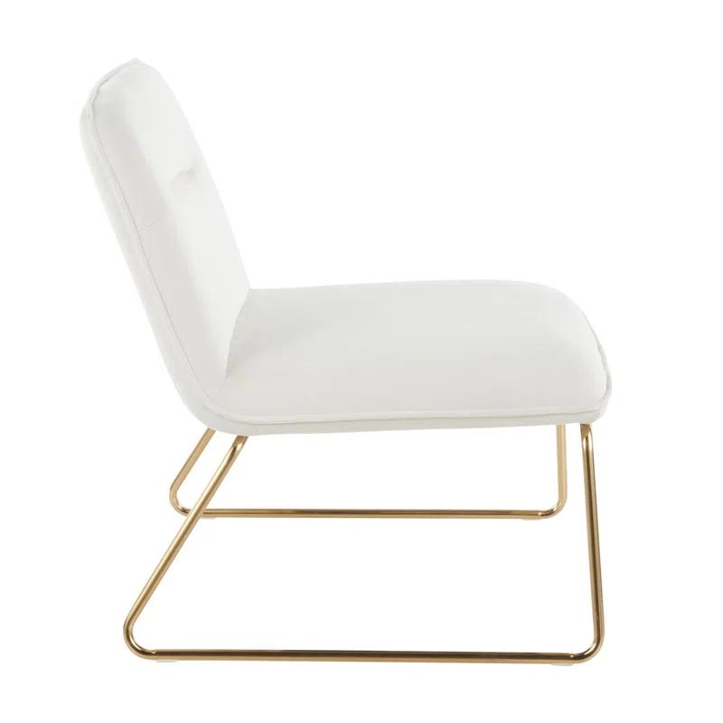 Cream Velvet Contemporary 26" Metal Sleigh Leg Armless Chair