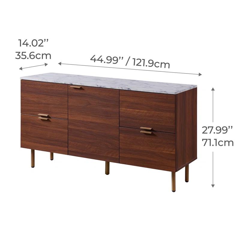 Ashton Mid-Century Modern Walnut Sideboard with Faux Marble Top
