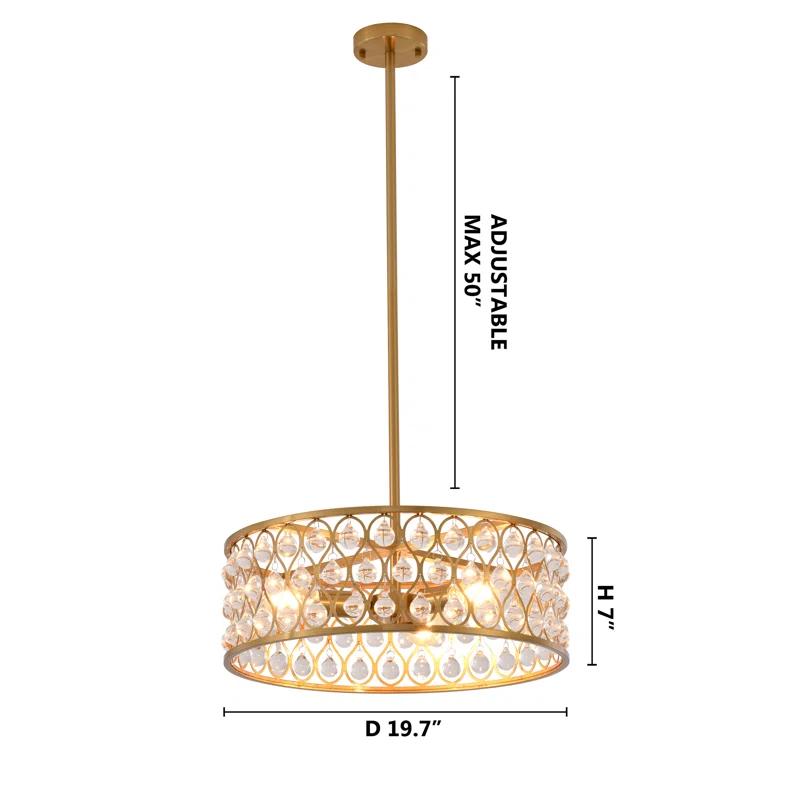 Elegant Black and Gold Metal Drum Chandelier with Clear Crystals