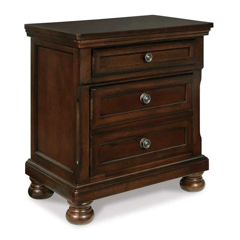 Transitional Rustic Brown Nightstand with Antiqued Hardware