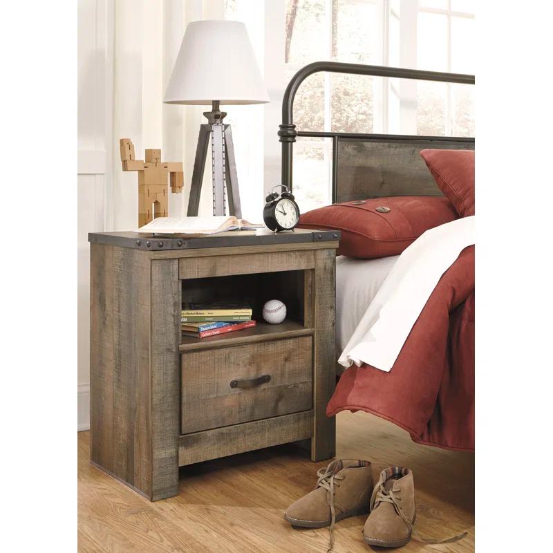 Rustic Charm Brown Nightstand with Built-in Charging Station