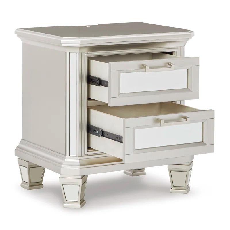 Lindenfield Contemporary 2-Drawer Silver Nightstand with USB Ports