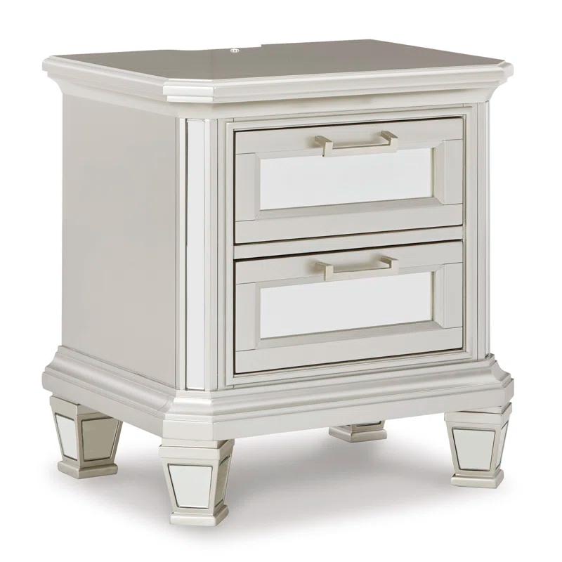 Lindenfield Contemporary 2-Drawer Silver Nightstand with USB Ports