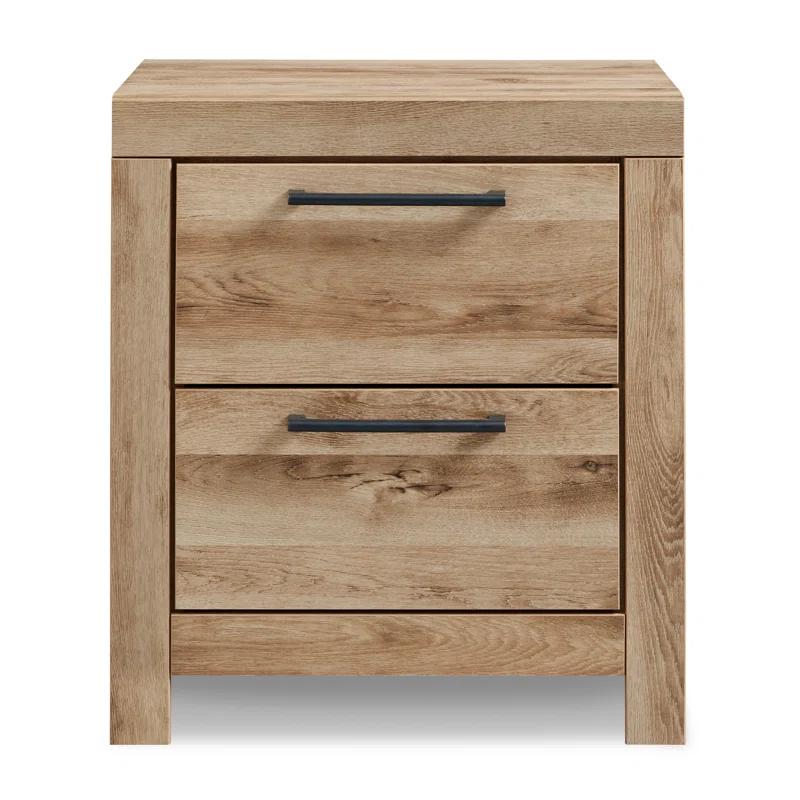Hyanna Contemporary Beige 2-Drawer Nightstand with USB Charging