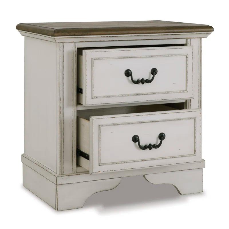Elegant Two-Tone White and Brown Traditional 2-Drawer Nightstand