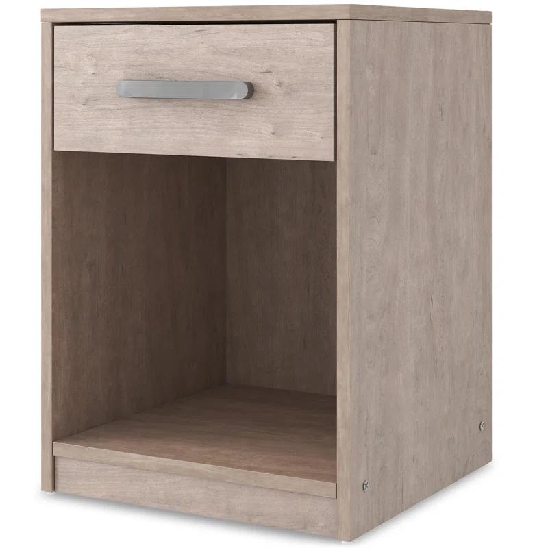 Transitional Beige 1-Drawer Nightstand with Satin Nickel Pulls