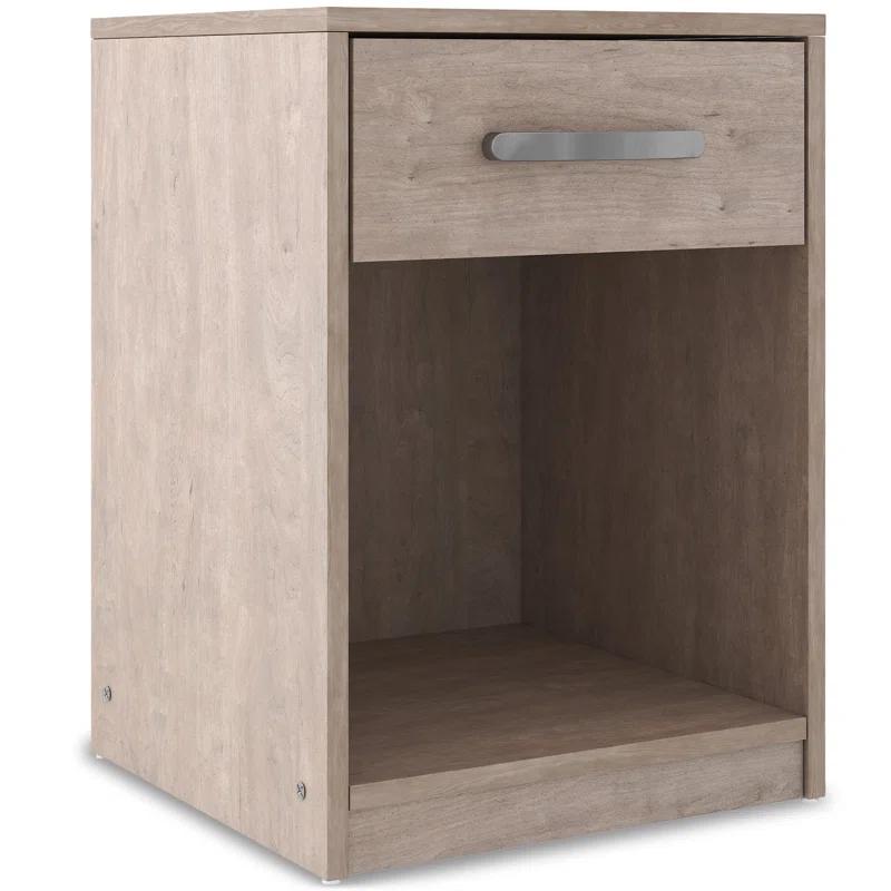 Transitional Beige 1-Drawer Nightstand with Satin Nickel Pulls