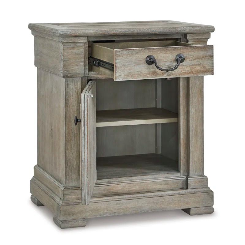 Transitional Glazed Gray 1-Drawer Nightstand with Iron-Tone Hardware