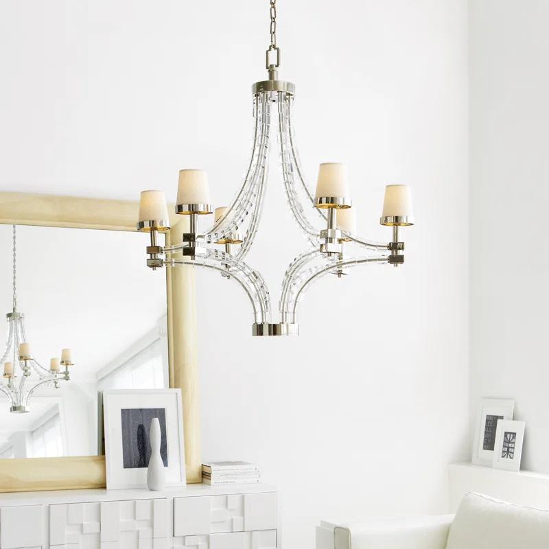 Polished Nickel Crystal 6-Light Chandelier with Candle Shades