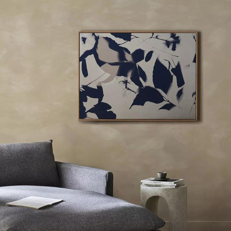 Cyanotype Botanical Graphic Art Metal Print with White Oak Frame