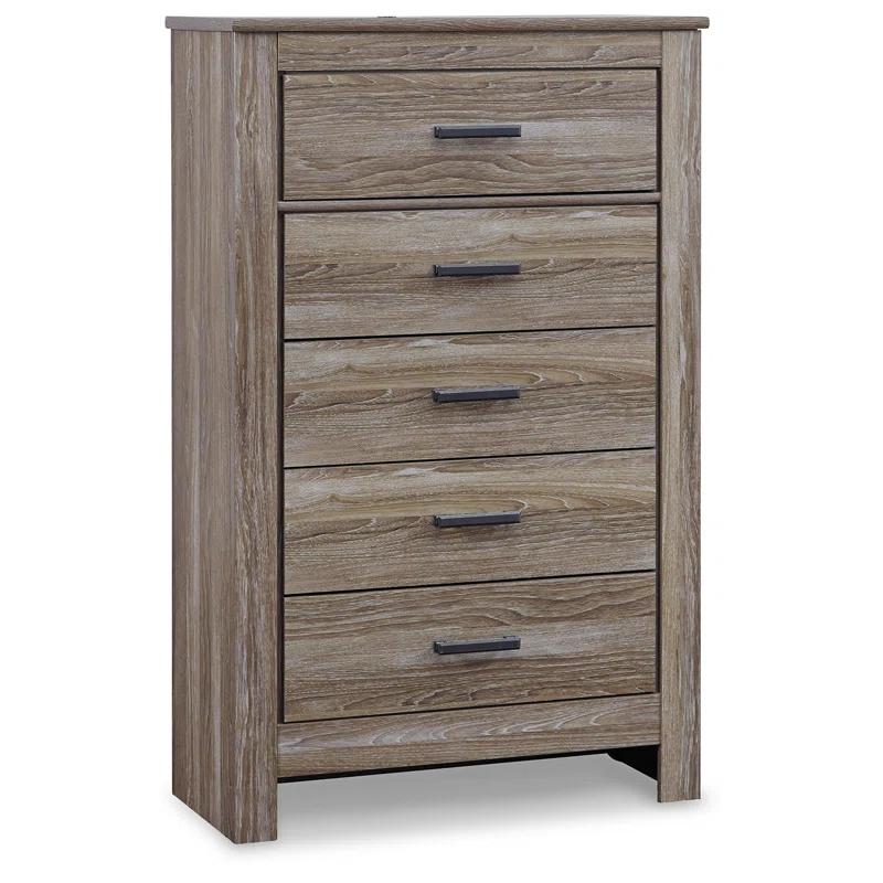 Transitional Gray 5-Drawer Engineered Wood Chest