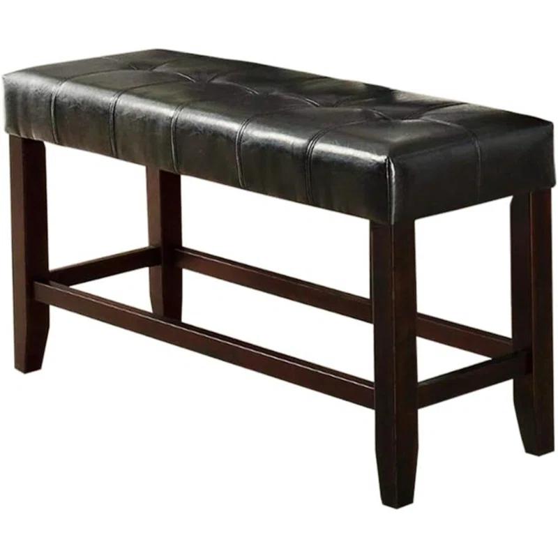 Elegant Faux Leather 49'' Black and Brown Upholstered Bench