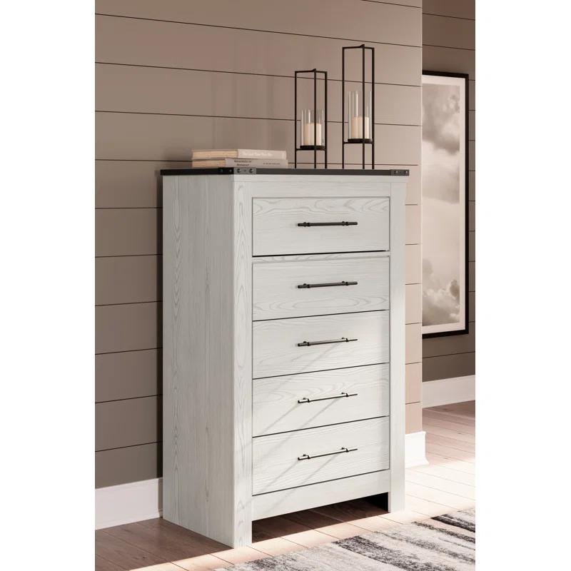 Schoenberg White Rustic 5-Drawer Farmhouse Chest with Dark Pewter Handles