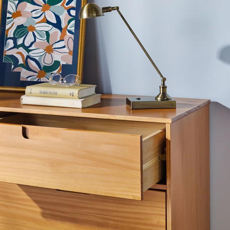 Caramel Mid-Century Double Dresser with Extra Deep Drawers