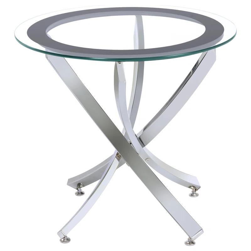Contemporary Chrome and Black Round Glass Top End Table