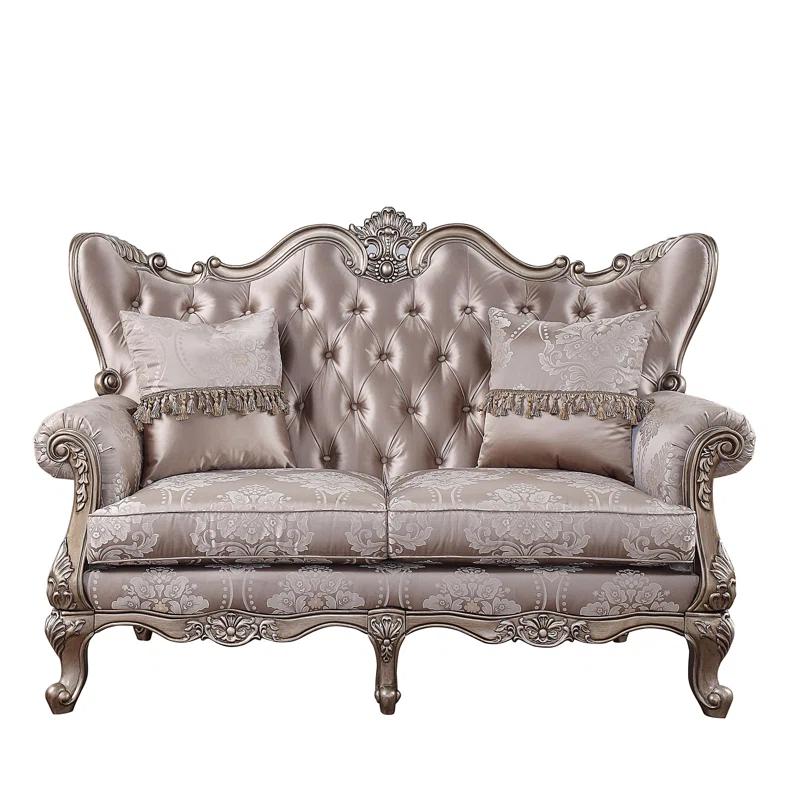 Jayceon Champagne Floral Upholstered Loveseat with Wooden Frame