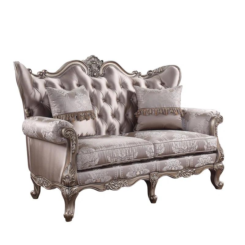 Jayceon Champagne Floral Upholstered Loveseat with Wooden Frame