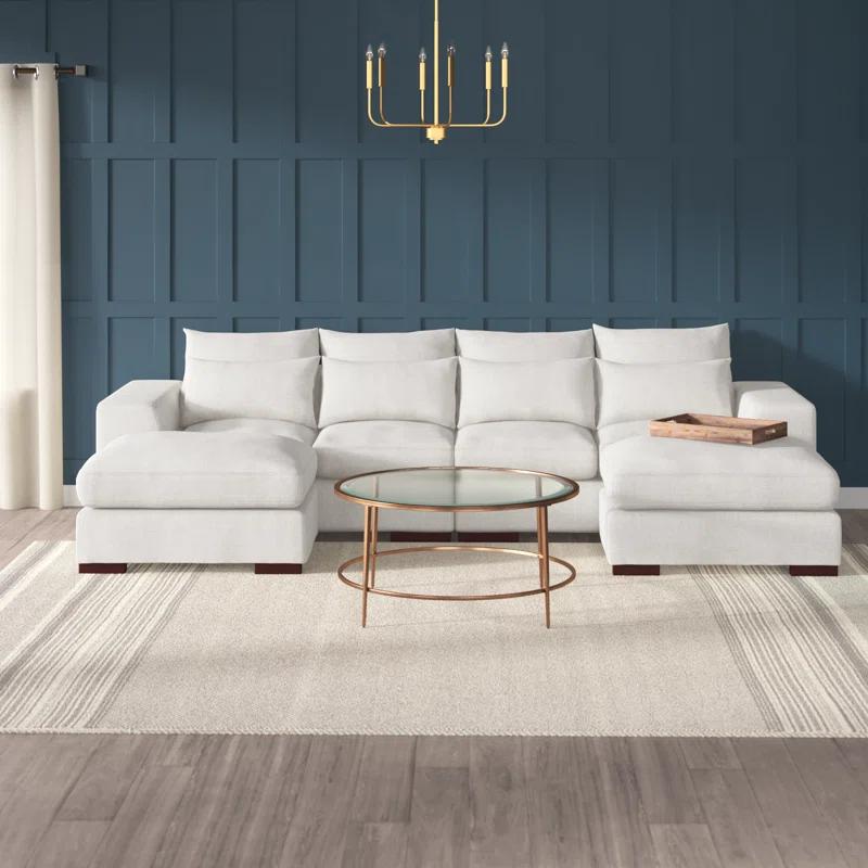 Beige Linen-Blend Modular Sectional Sofa with Ottoman & Toss Pillows
