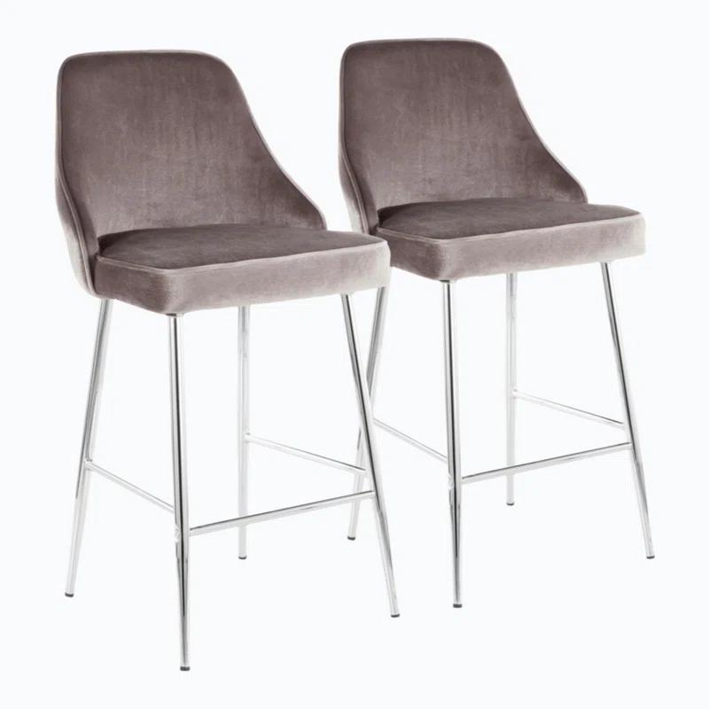 Marcel Silver Velvet and Chrome Contemporary Counter Stools - Set of 2