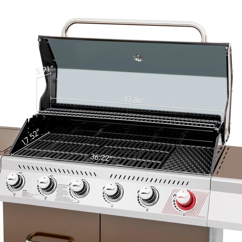 Royal Gourmet 6 - Burner Freestanding Liquid Propane 74000 BTU Gas Grill with Cabinet