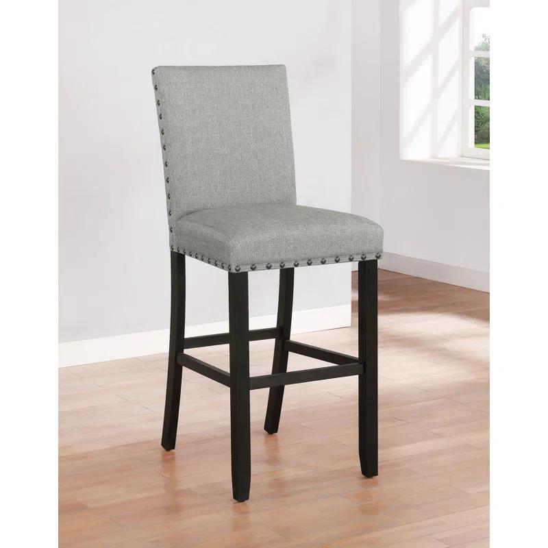 Transitional Gray Linen Upholstered Counter Stools with Nailhead Trim (Set of 2)