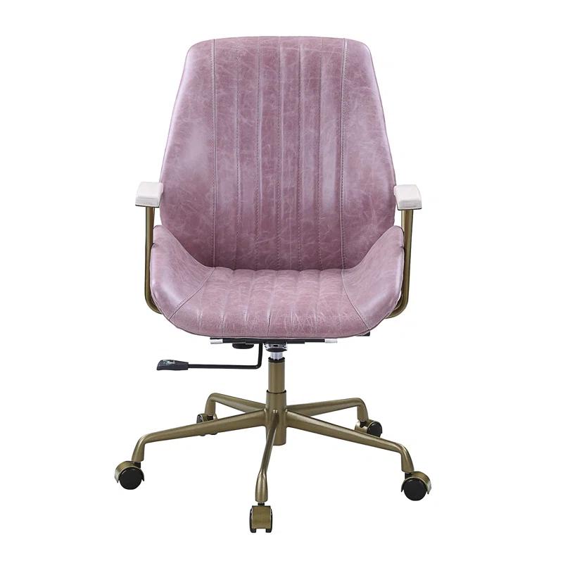 Hamilton Pink Genuine Leather Swivel Task Chair with Metal Base