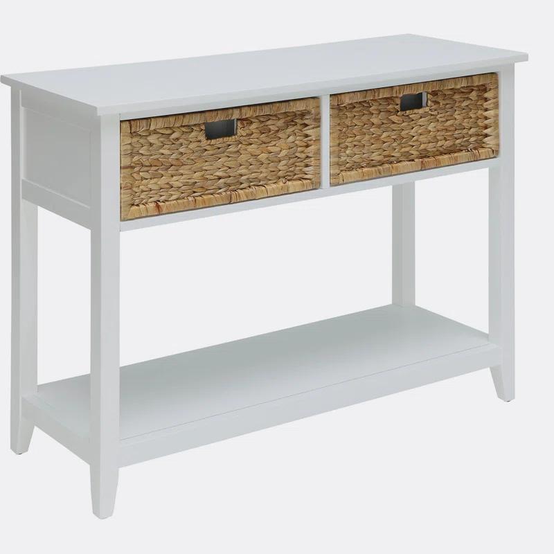 Flavius 44'' White Wood Console Table with Wicker Storage Drawers