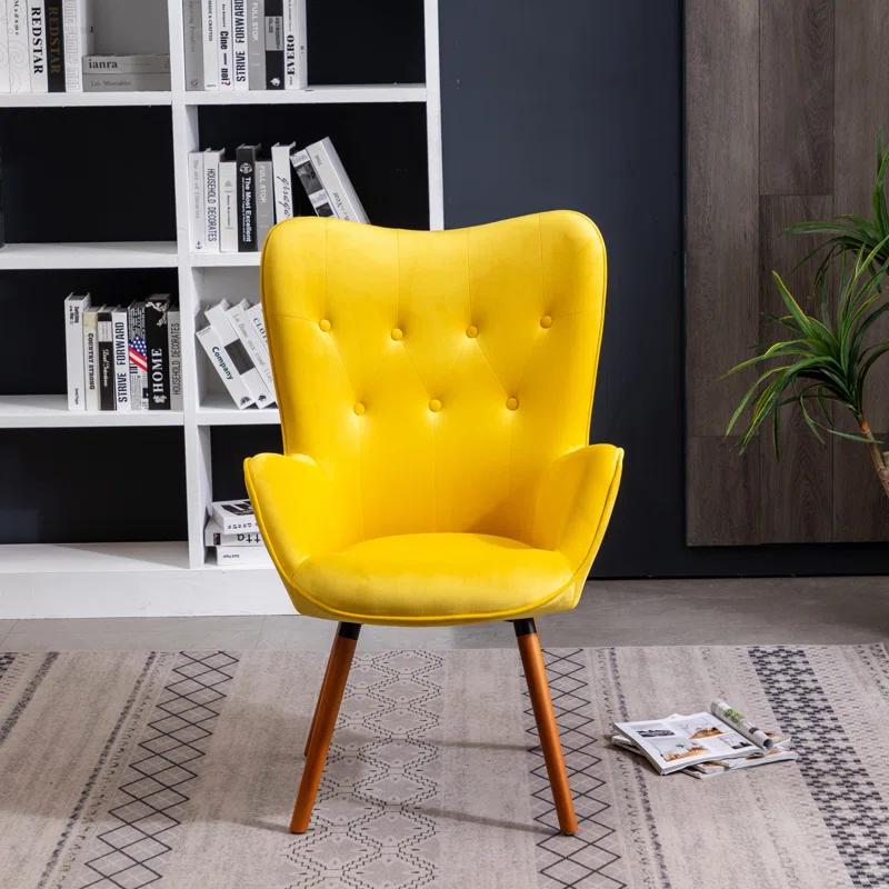Elegant Oak-Finished Brown Velvet Wingback Office Chair
