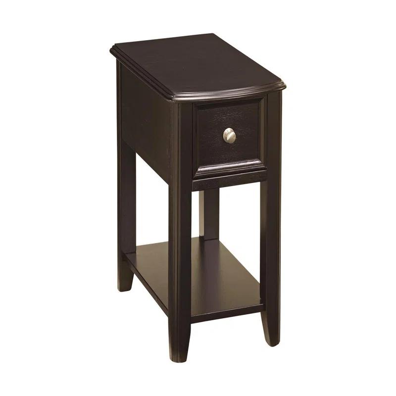 Contemporary Black Wood Chairside End Table with Storage Drawer