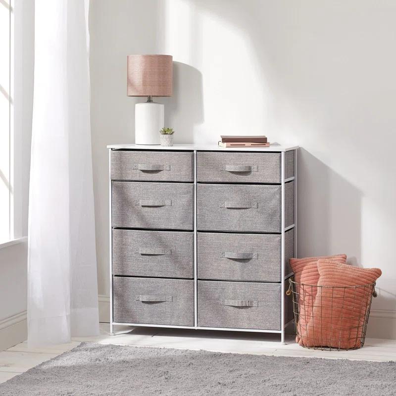 Lido Gray Steel Frame 8-Drawer Tall Dresser with Wood Top