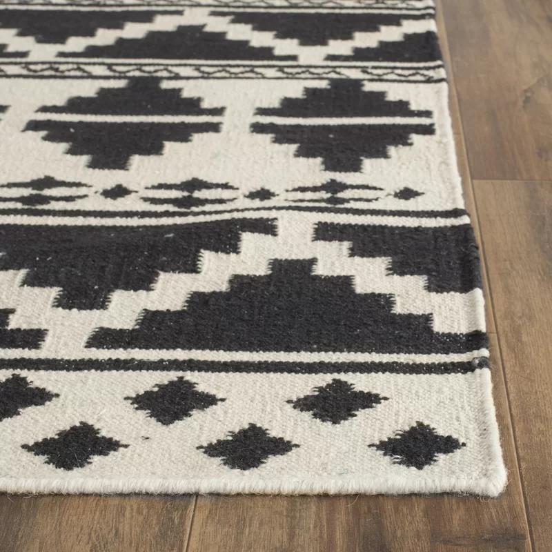 Tribal Motif Handmade Black Wool 6' Square Area Rug