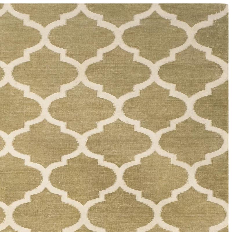 Handwoven Beige Geometric Wool Rug 4' x 6' - Reversible and Flat Woven