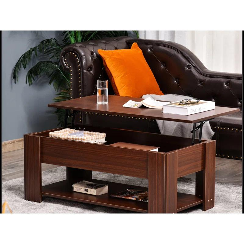 Modern Rectangular Lift-Top Coffee Table with Hidden Storage, Brown