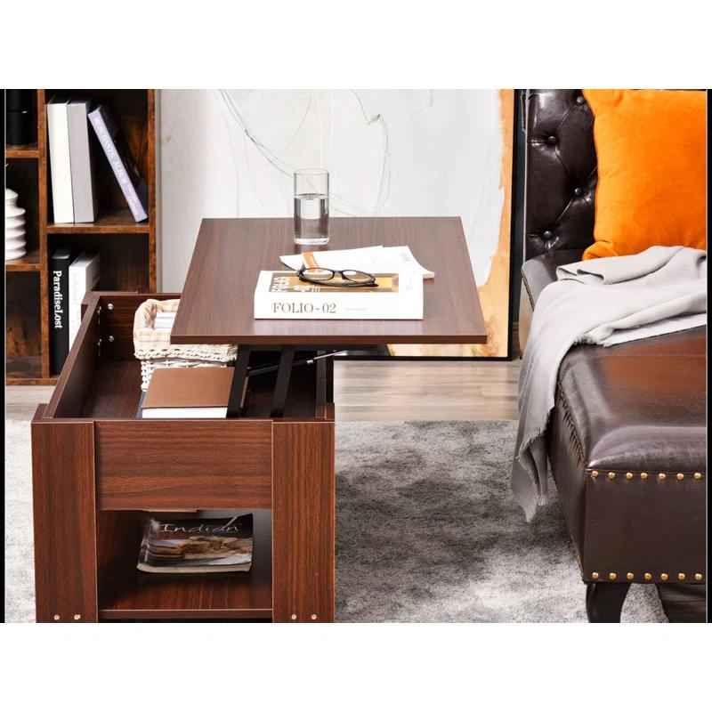 Modern Rectangular Lift-Top Coffee Table with Hidden Storage, Brown