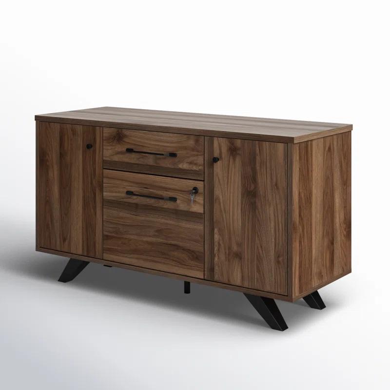 Natural Walnut 47.75'' Wide Filing Credenza with Locking Drawer