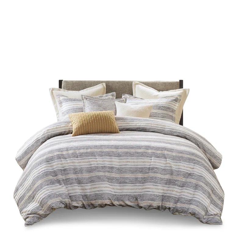 Ivory and Charcoal Cotton Jacquard Full Duvet Set