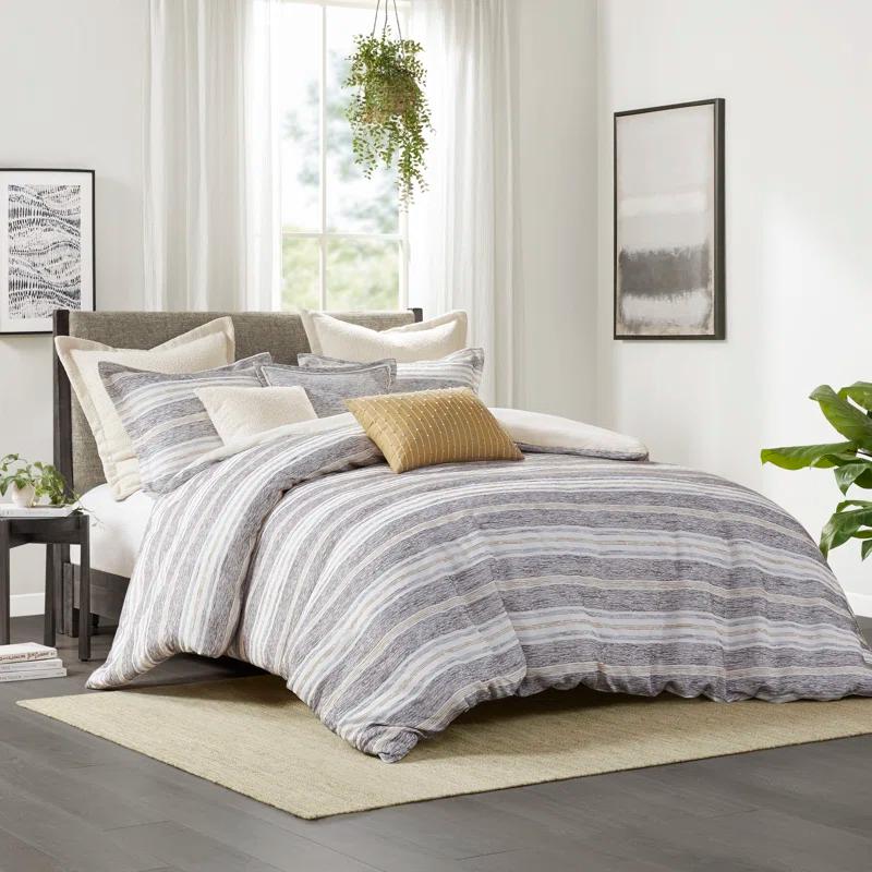 Ivory and Charcoal Cotton Jacquard Full Duvet Set