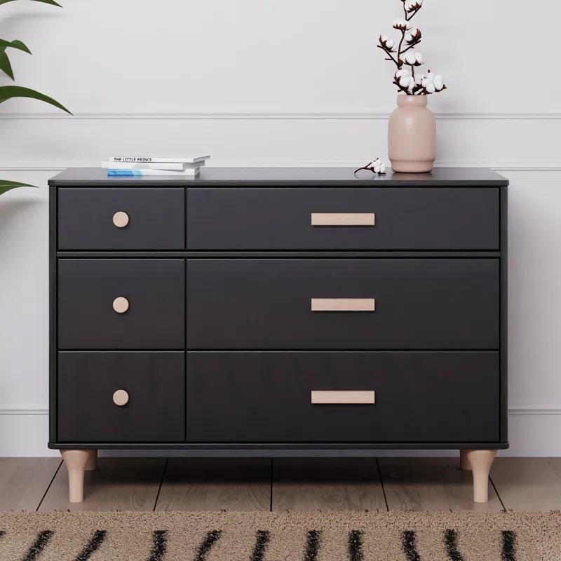 Lolly 6-Drawer Assembled Double Dresser in Black and Washed Natural