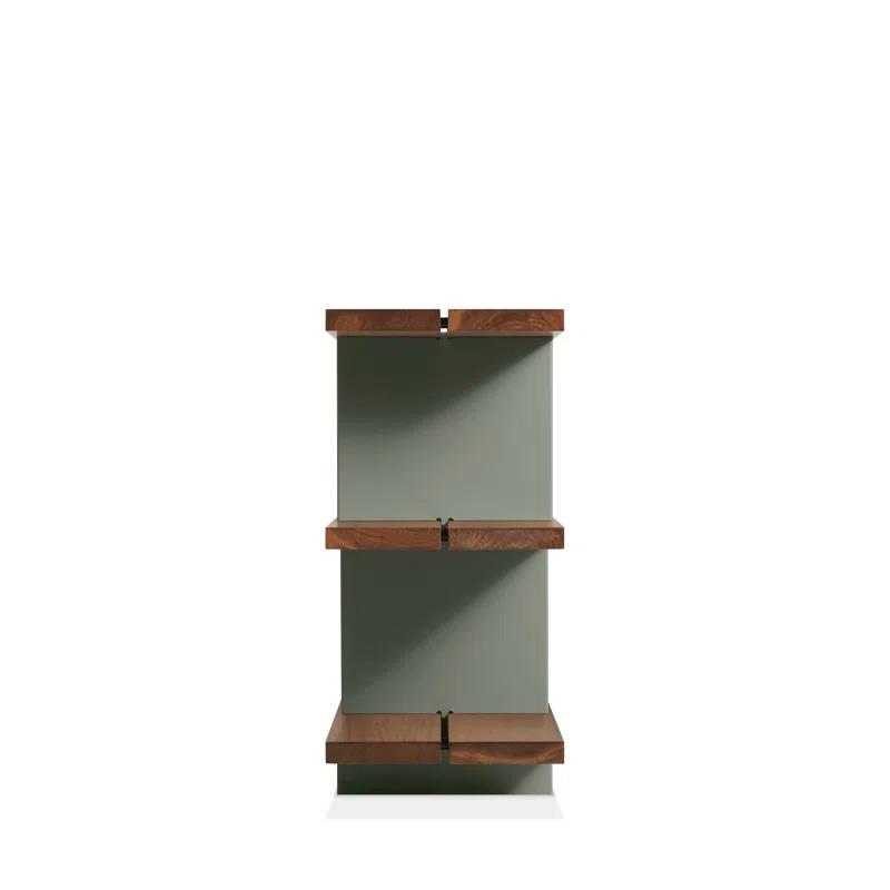 Asymmetrical White Oak & Grey Green Geometric Bookcase