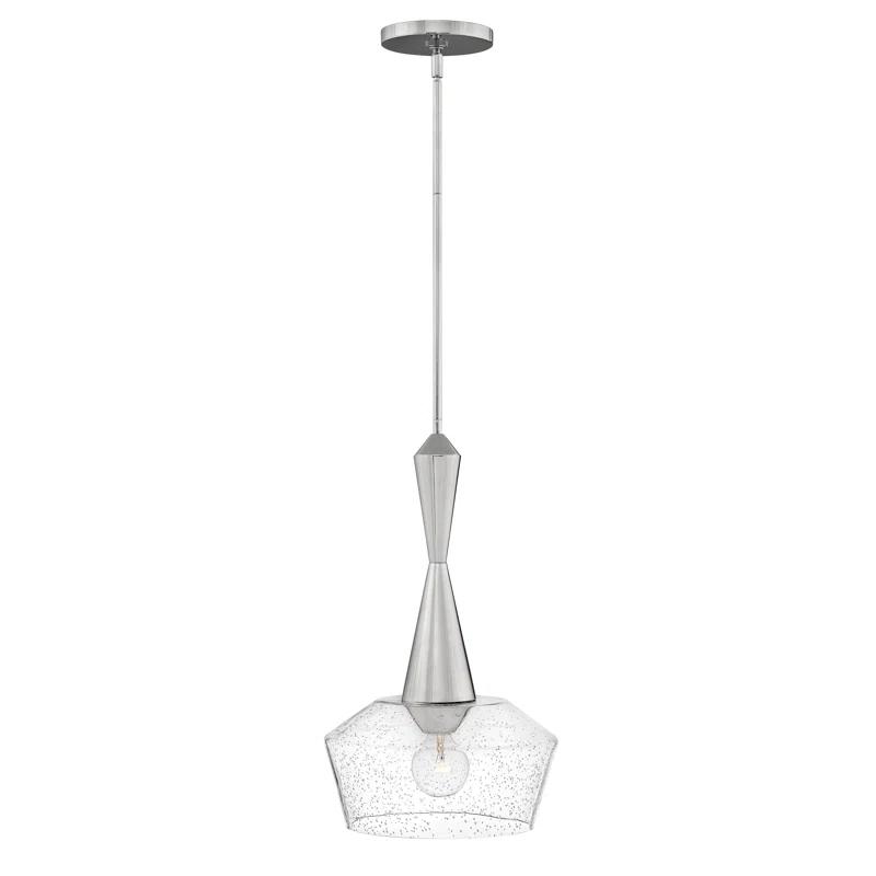 Bette 1-Light Small Schoolhouse Pendant in Polished Nickel with Clear Seedy Glass