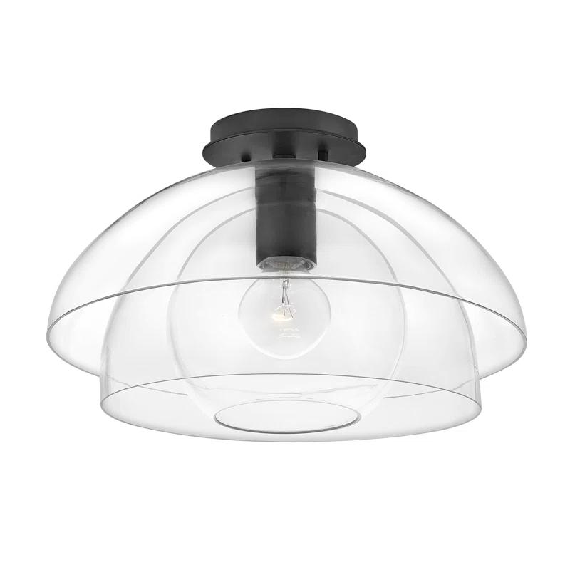 Lotus 41.75" Black Clear Glass Convertible Pendant/Ceiling Light