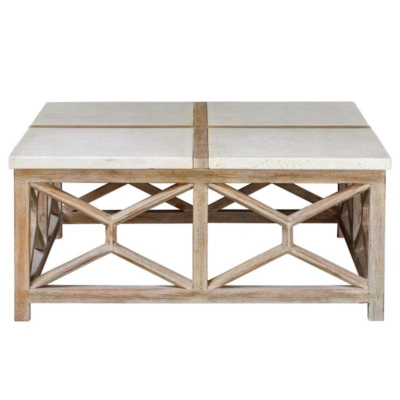 Transitional Coastal Square Coffee Table in Washed Natural