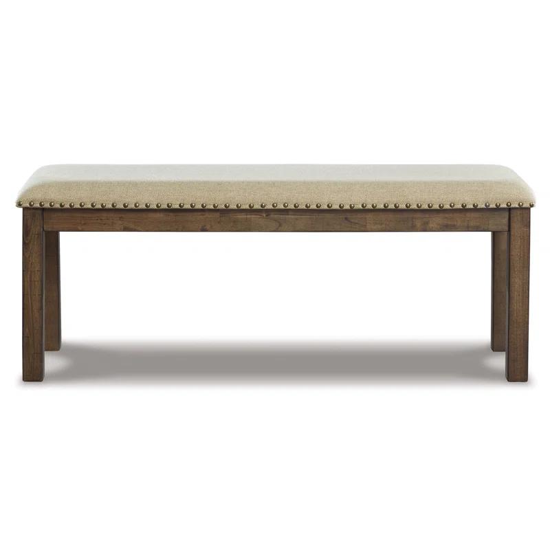 Nutmeg Brown Upholstered Bench with Nailhead Trim