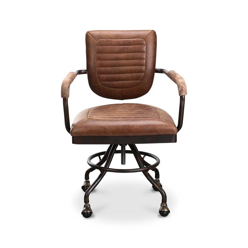 Industrial Spider Base Brown Genuine Leather Office Chair
