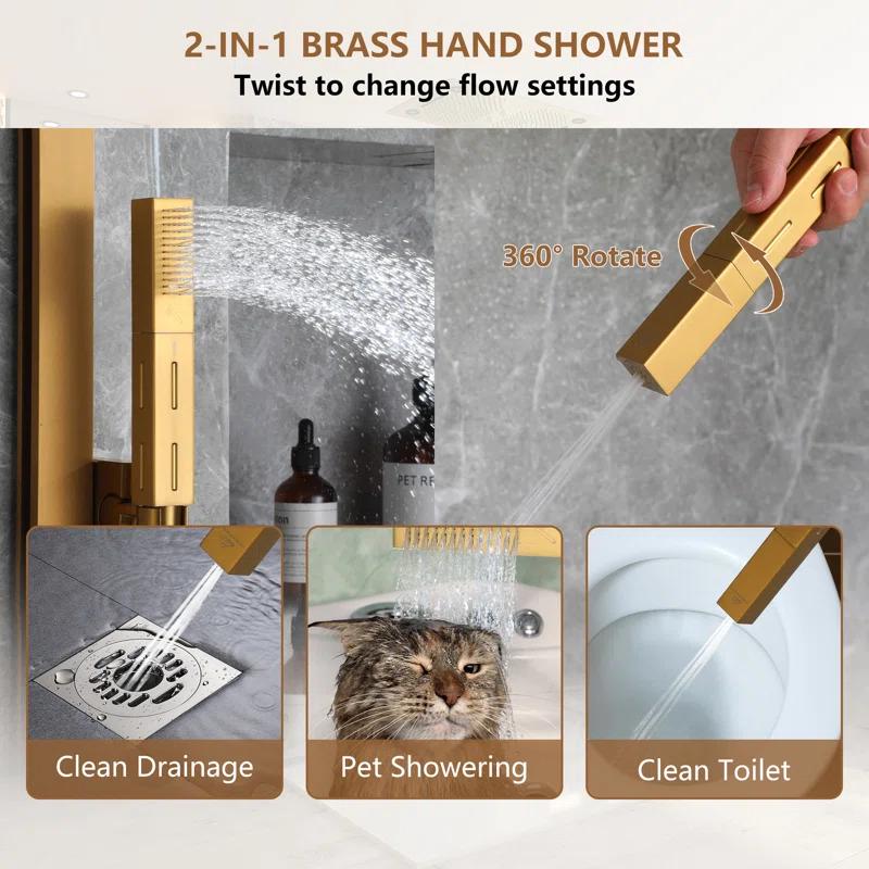 Rodeo 27.5-Inch LED&Music Rainfall Thermostatic Shower System with Slide Bar and 2-in-1 Handheld