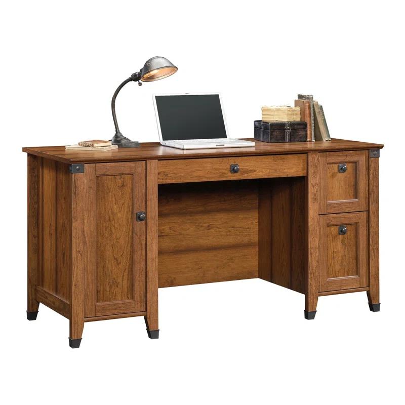 Rustic Washington Cherry Executive Workstation with Filing Cabinet