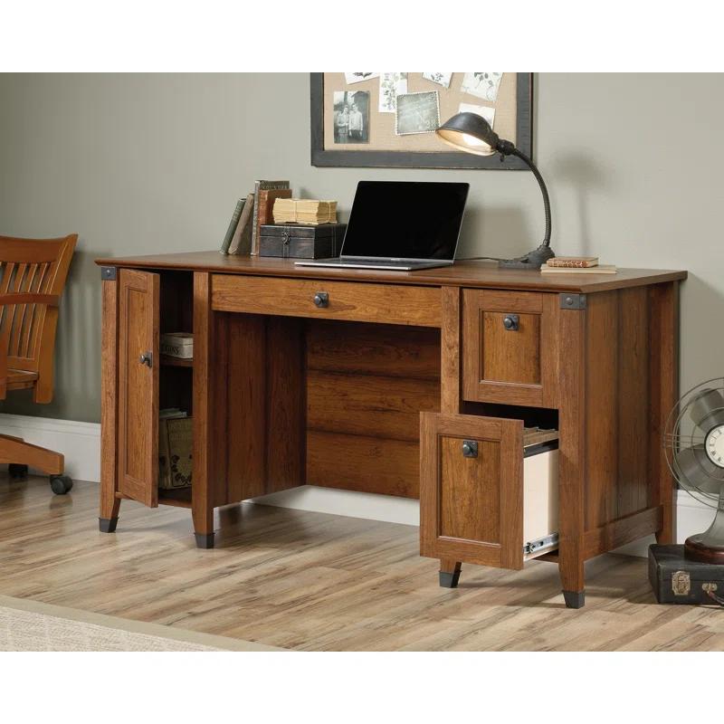 Rustic Washington Cherry Executive Workstation with Filing Cabinet