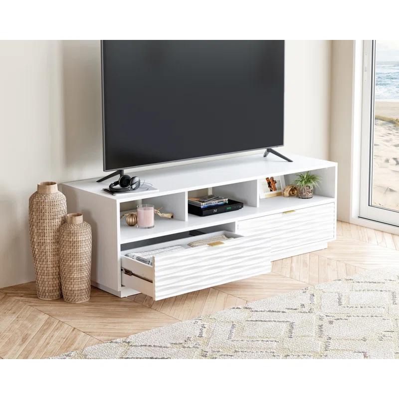 Sauder 60'' White Media Credenza with Wave-Patterned Drawers