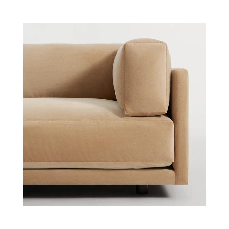 Camel Velvet 102'' Sofa with Square Arms