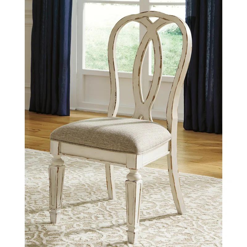 Chipped White Rustic Ladderback Upholstered Side Chair